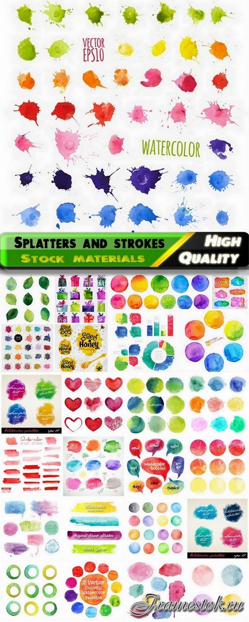 Watercolor splatters and strokes brushes - 25 Eps