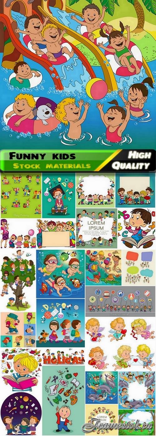 Illustration of happy and funny cartoon kids - 25 Eps