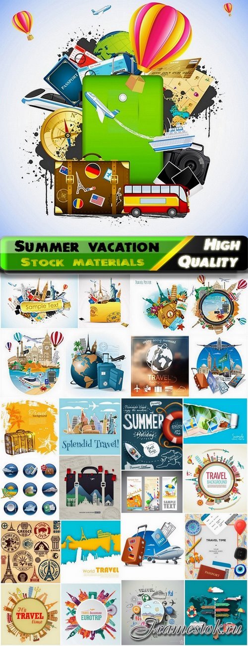Illustration with summer vacation and travel - 25 Eps