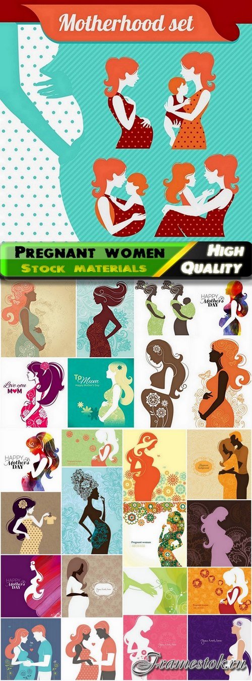 Abstract silhouettes of cute pregnant women - 25 Eps