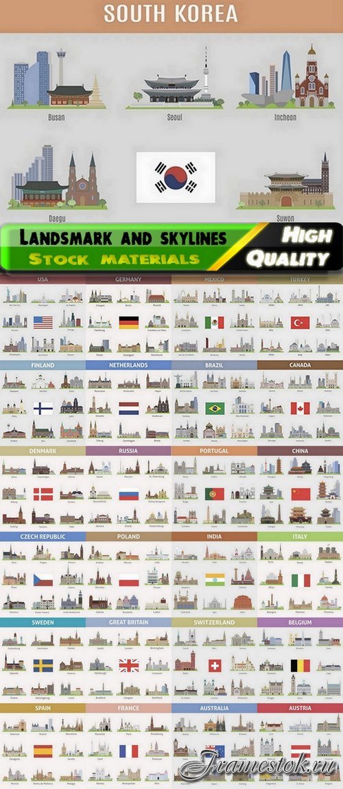 Flat landsmark and skylines of cities of the world - 25 Eps