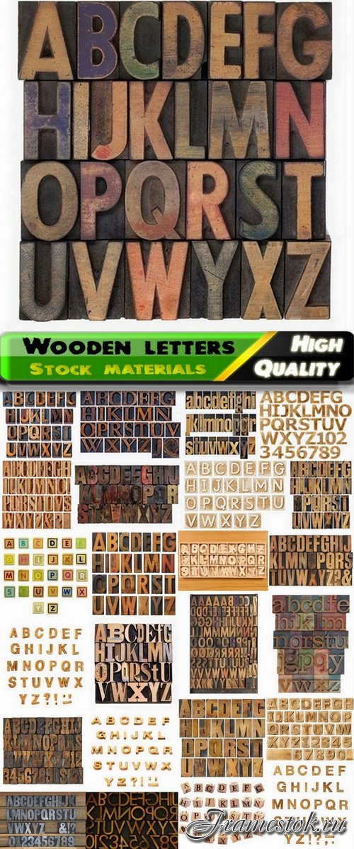 3D render of wooden letters and fonts of alphabet - 25 HQ Jpg