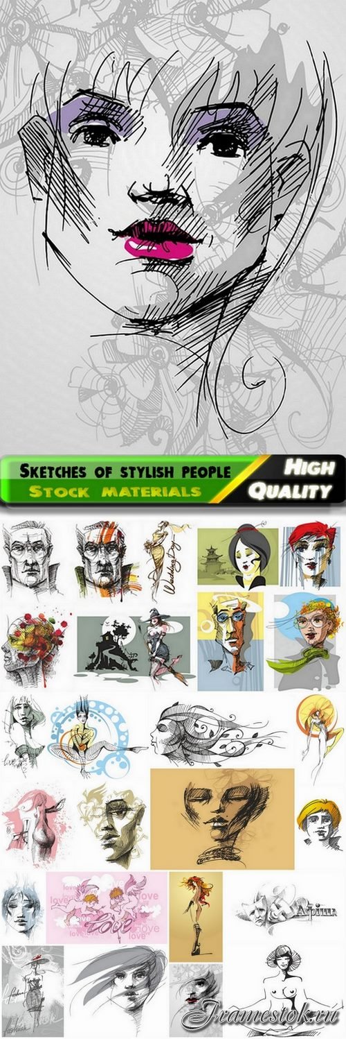 Sketches of fashionable stylish people - 25 Eps