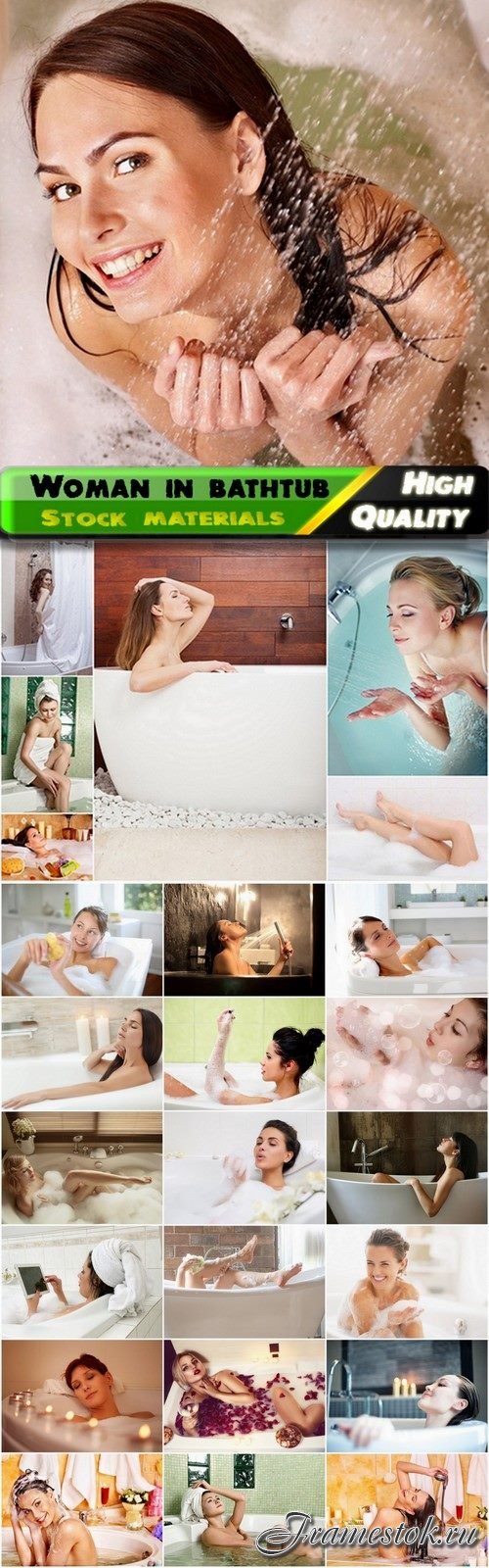 Woman in bathroom with foam in bathtub - 25 HQ Jpg