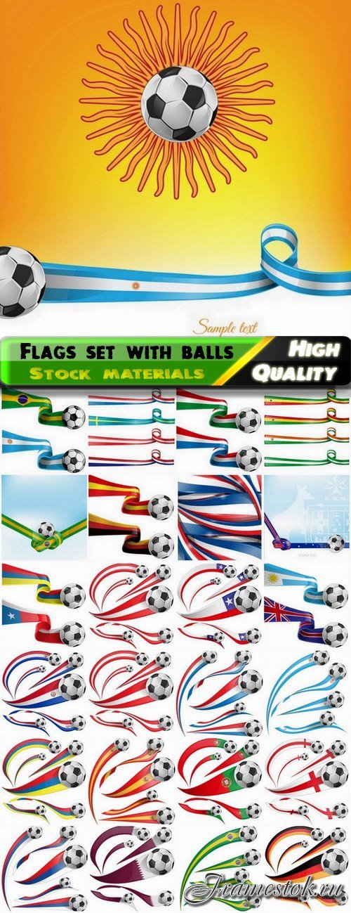 Country flags set with soccer balls - 25 Eps