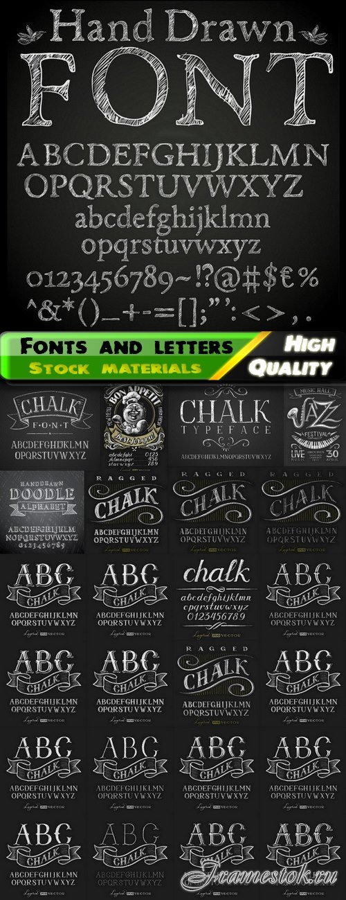 Fonts and letters in style of drawing with chalk - 25 Eps