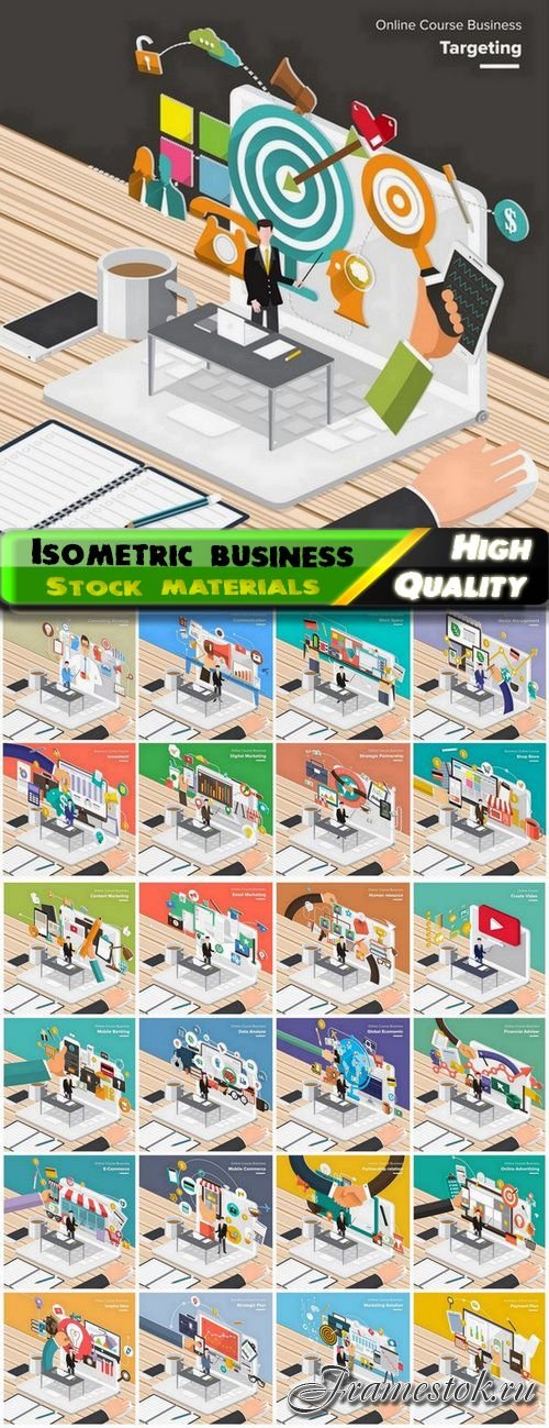 Creative isometric business office illustrations - 25 Eps