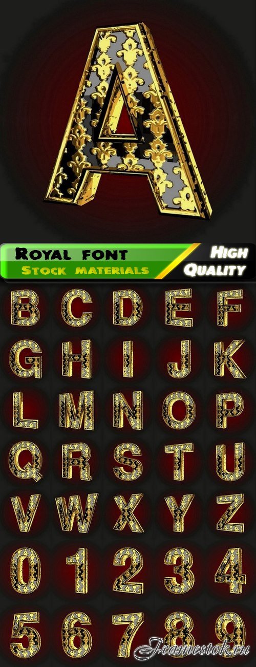 Detailed royal luxury font and letters 2 - 36 Eps