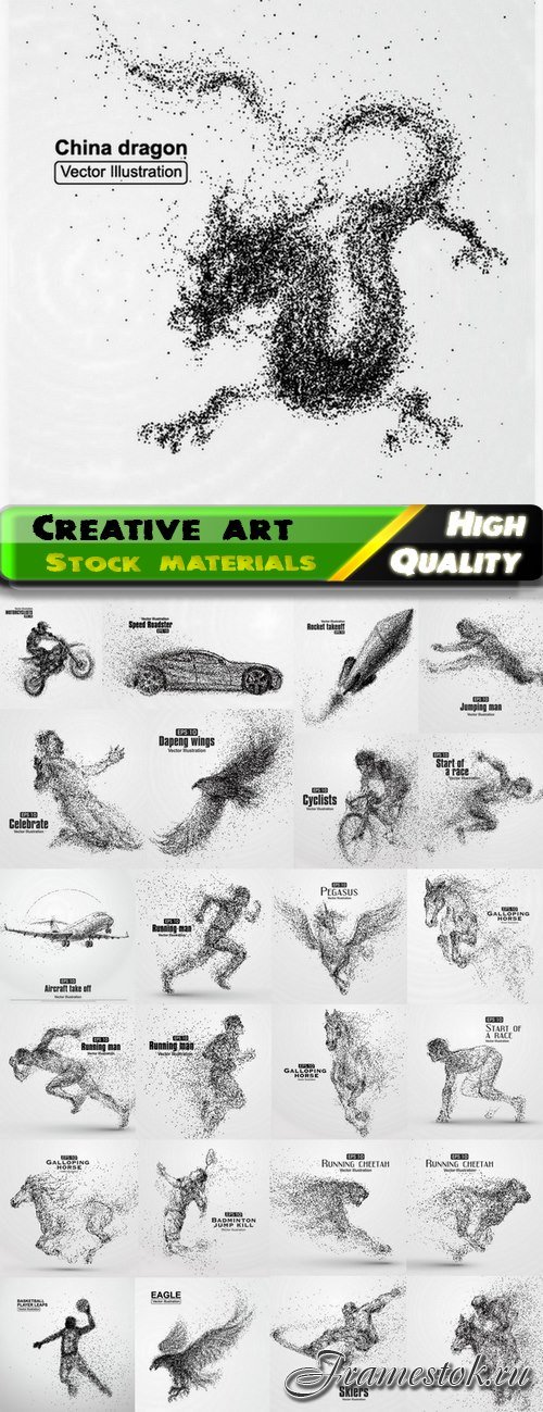 Creative illustration in dots drawing style - 25 Eps