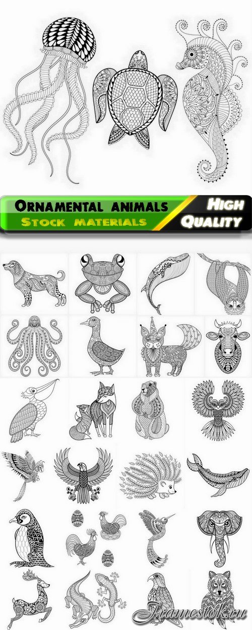 Illustrations of wild ornamental animals and tattoos 2 - 25 Eps