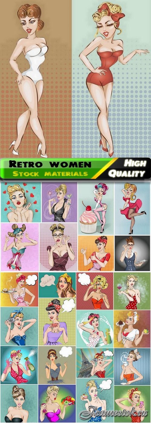 Illustrations of retro women in pin up style - 25 Eps
