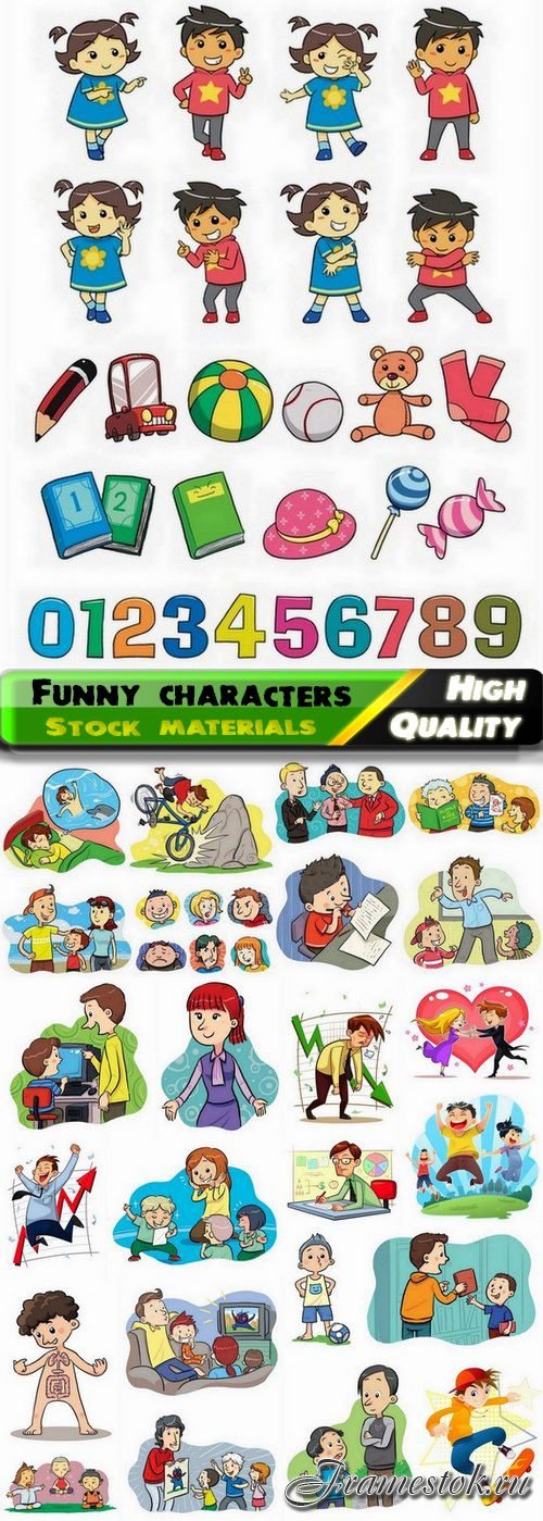 Illustration of funny cartoon characters and scenery - 25 Eps