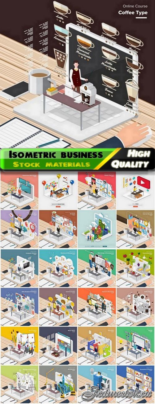 Business isometric office and workspace - 25 Eps