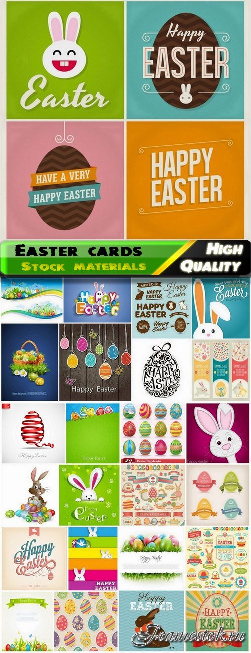 Holiday ecards for easter with eggs and rabbit - 25 Eps