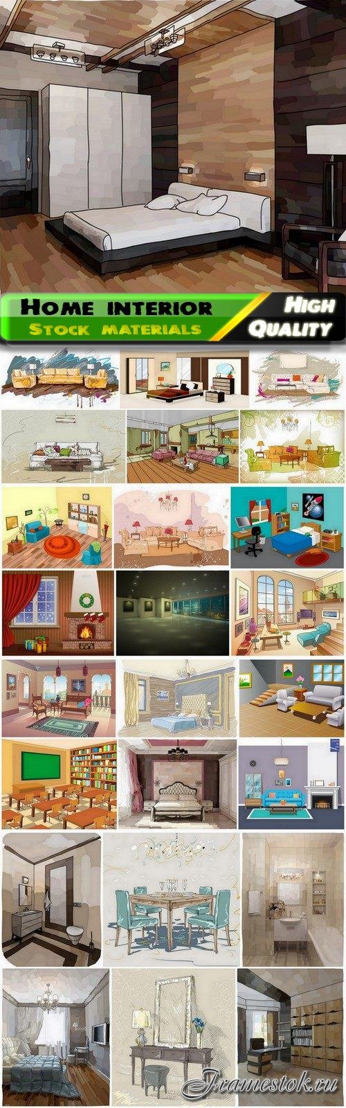 Sketches and illustrations of home interior - 25 Eps