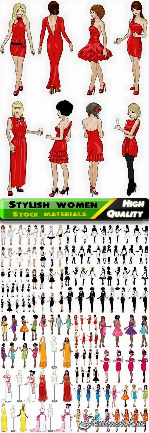Illustrations of fashionably dressed women - 25 Eps