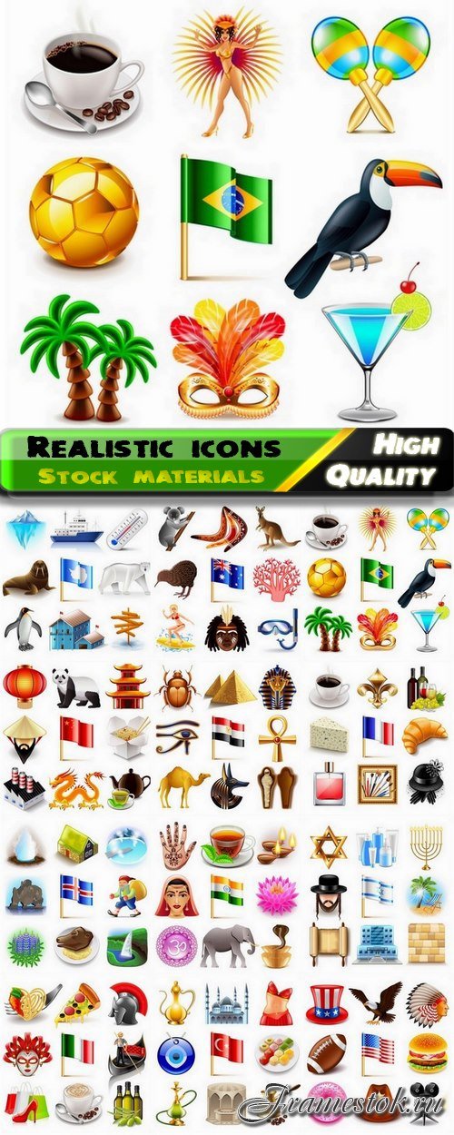 Realistic icons with the theme of world countries - 12 Eps