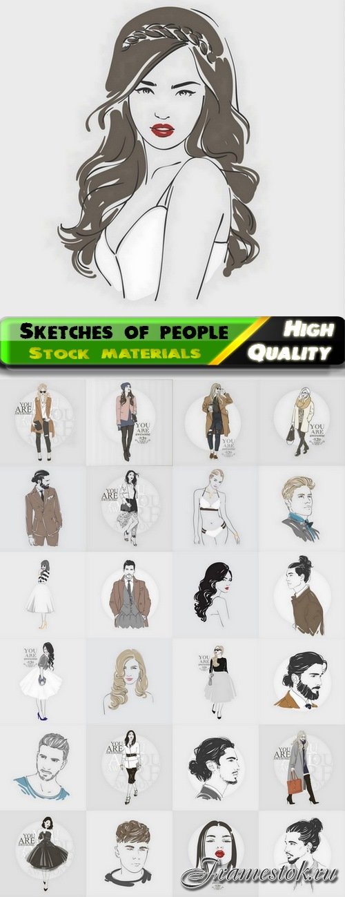 Sketches stylish and fashionable people - 25 Eps