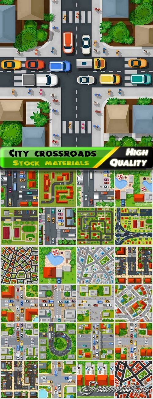 City crossroads and buildings top view - 25 Eps