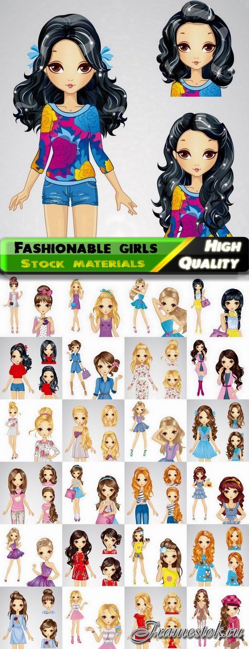 Fashionable woman and girl dressed in stylish clothes - 25 Eps