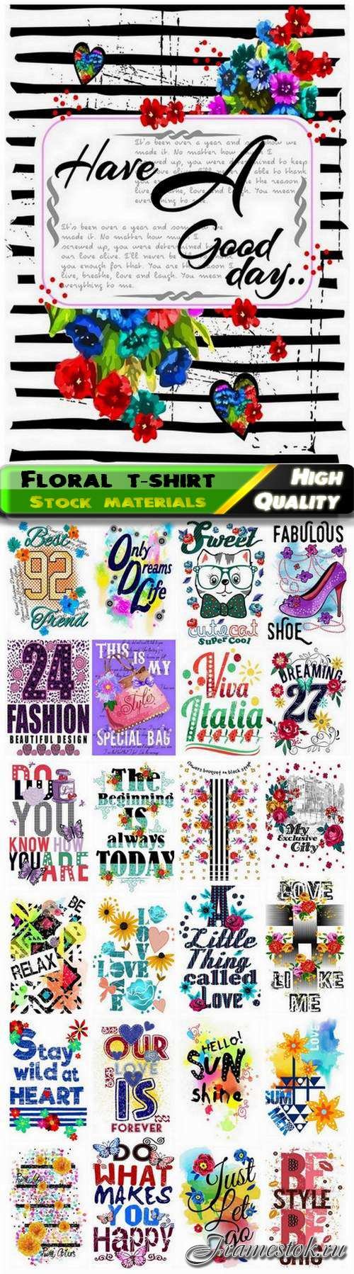 Floral t-shirt and fashion design for kids and children - 25 Eps