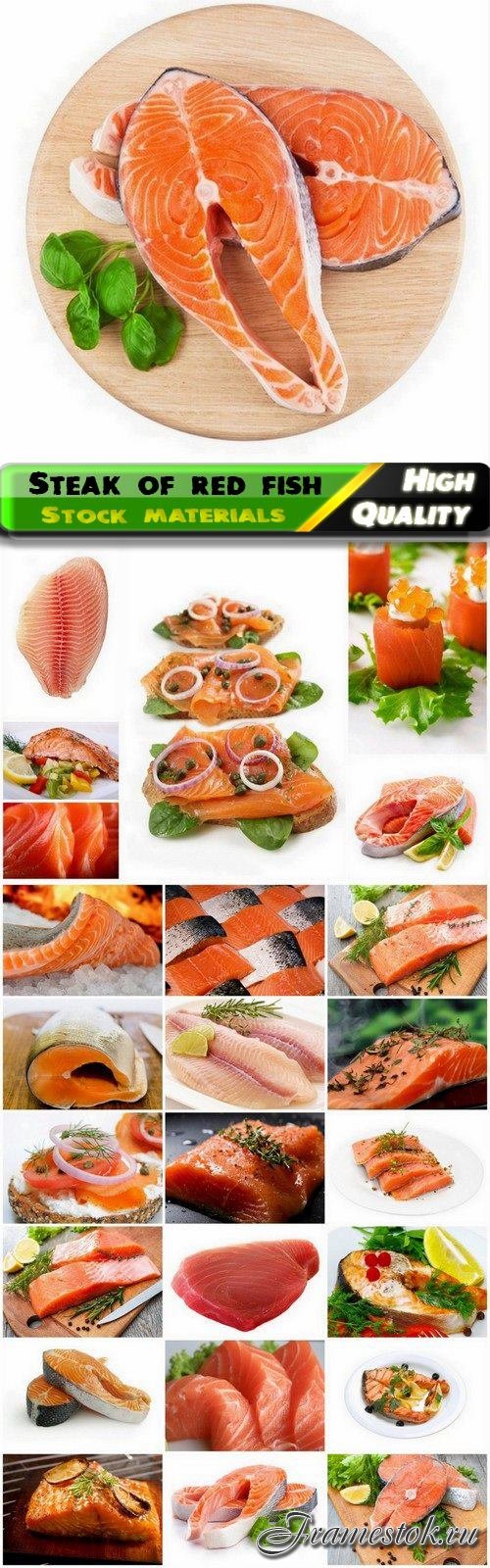 Raw and cooked fillet and steak of red fish - 25 HQ Jpg