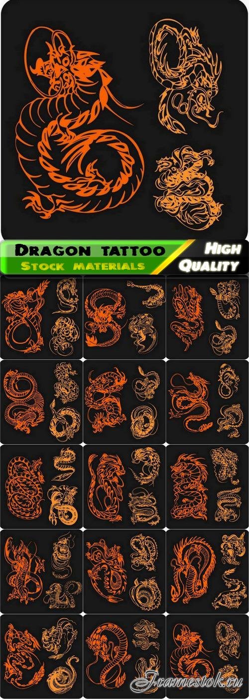 Ancient oriental Chinese dragon tattoo - 15 Eps