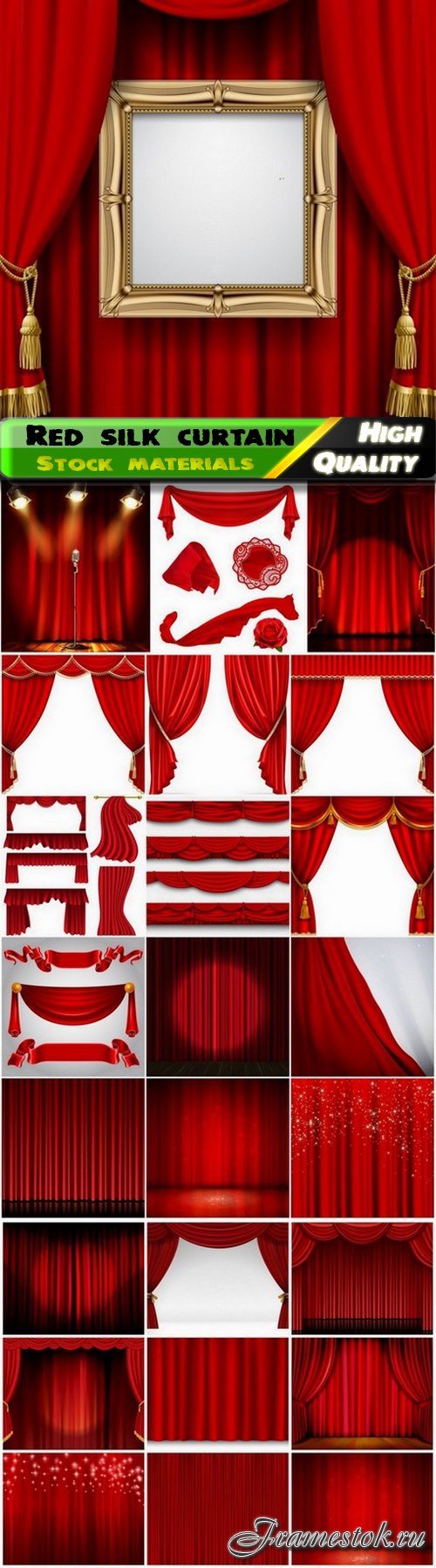 Spotlight on theater stage with red silk curtain - 25 Eps