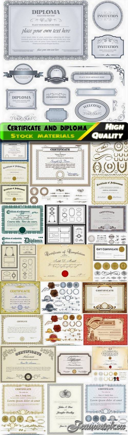 Certificate and diploma with guilloche stamp and frame - 25 Eps