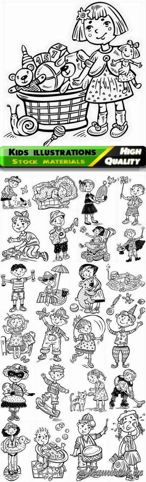 Illustration kid and children for coloring book - 25 Eps