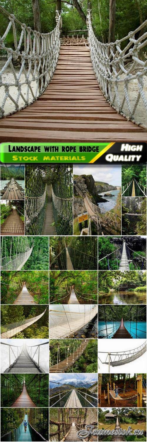 Nature landscape with rope bridge and mountain forest - 25 HQ Jpg