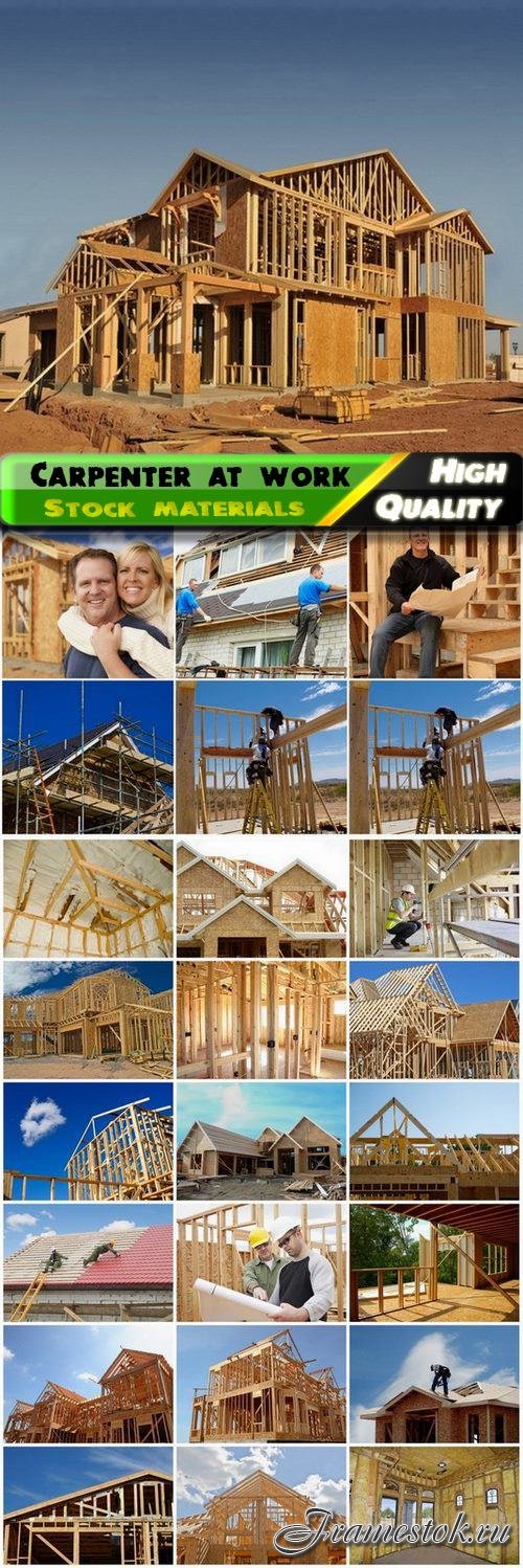 Carpenter collects wood frame house on a construction site - 25 HQ Jpg