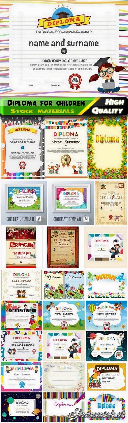 Greeting certificate and diploma for children and kids - 25 Eps