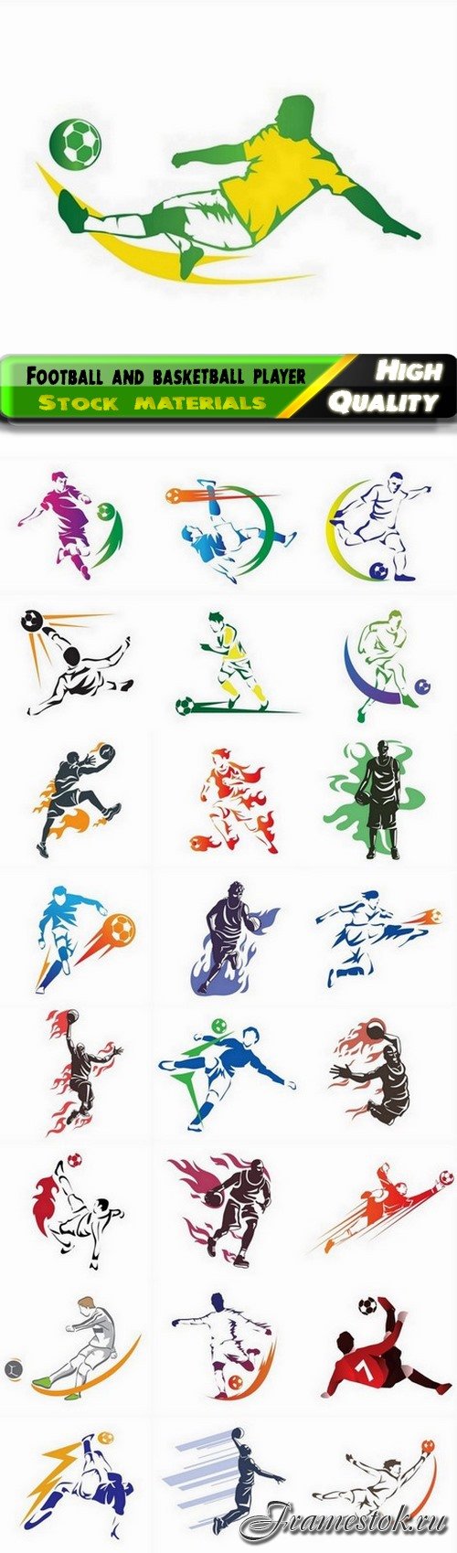 Colorful silhouette of a football and basketball player in motion - 25