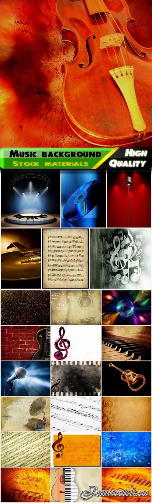 Music background with notes and musical instrument - 25 HQ Jpg