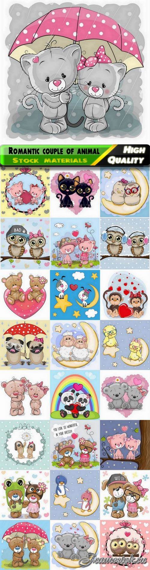 Cartoon animal romantic couple in love for valentines day card - 25 Eps