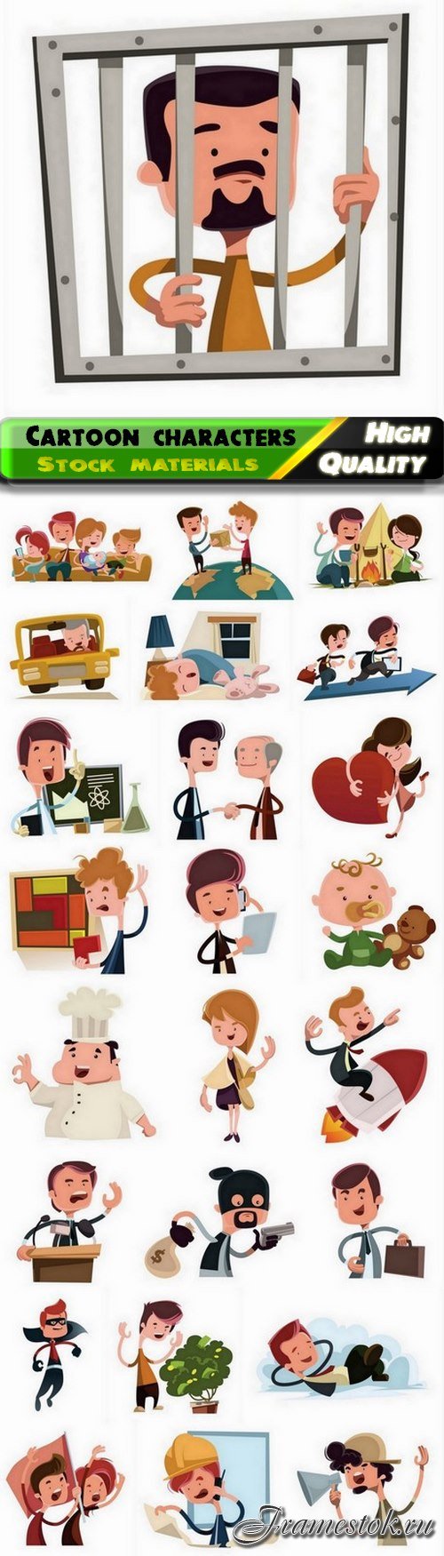 Cute illustration of cartoon characters and business people - 25 Eps