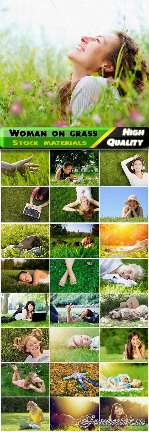 Happy woman and girl on grass lying relax - 25 HQ Jpg