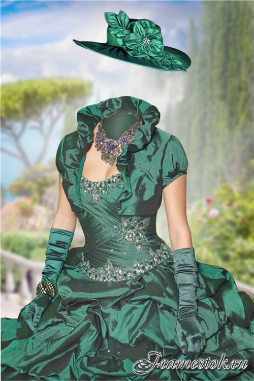 Женский шаблон для фотошопа – В зеленом бальном платье