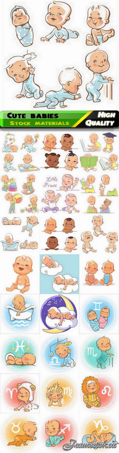 Illustration of cute babies and baby show card elements - 25 Eps