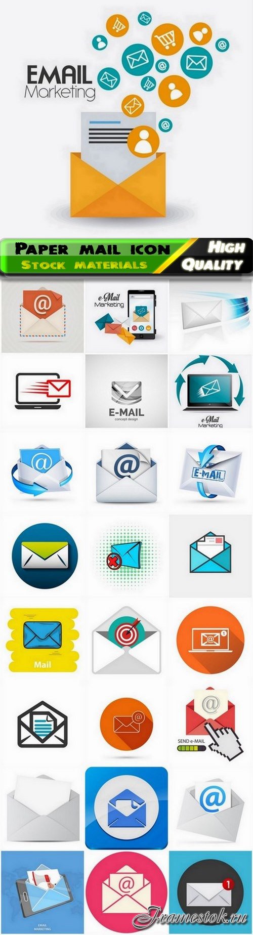 Icon and button for send paper mail to email - 25 Eps
