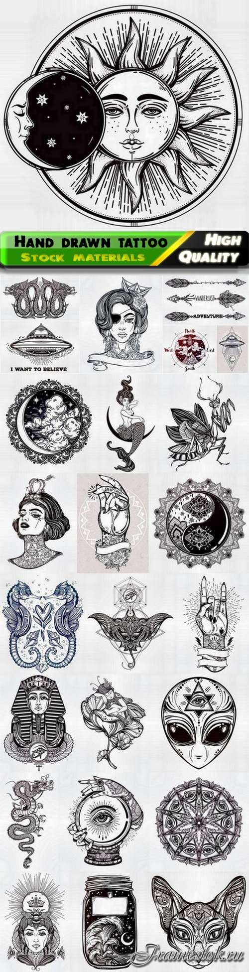 Creative art hand drawn tattoo and t-shirt print 2 - 25 Eps