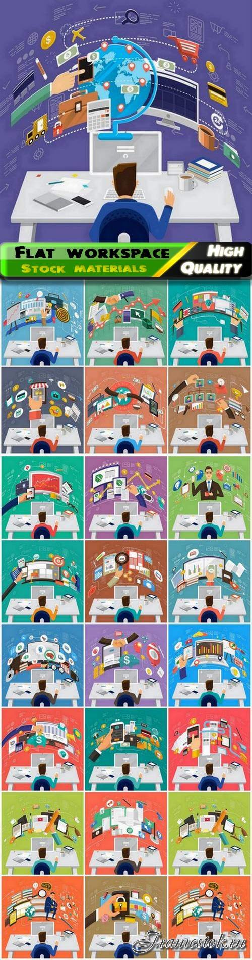 Creative business office with flat businessman in workspace - 25 Eps