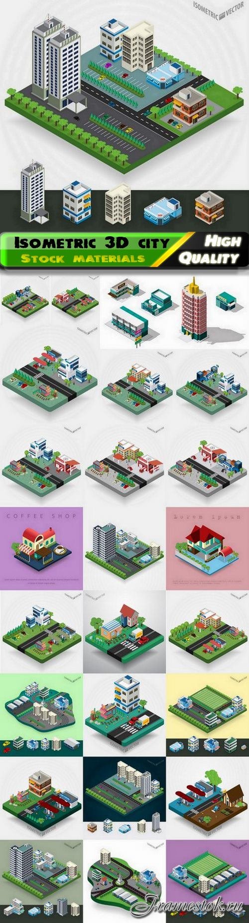 Isometric 3D city street with road and buildings - 25 Eps