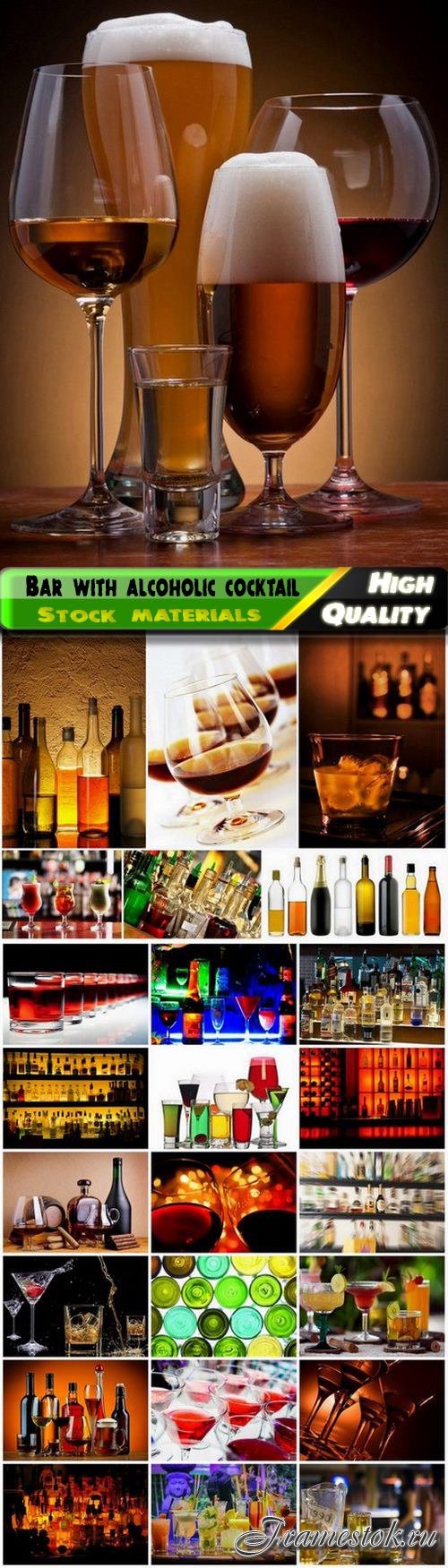 Bar with glass of alcoholic cocktail and bottle of drink - 25 HQ Jpg