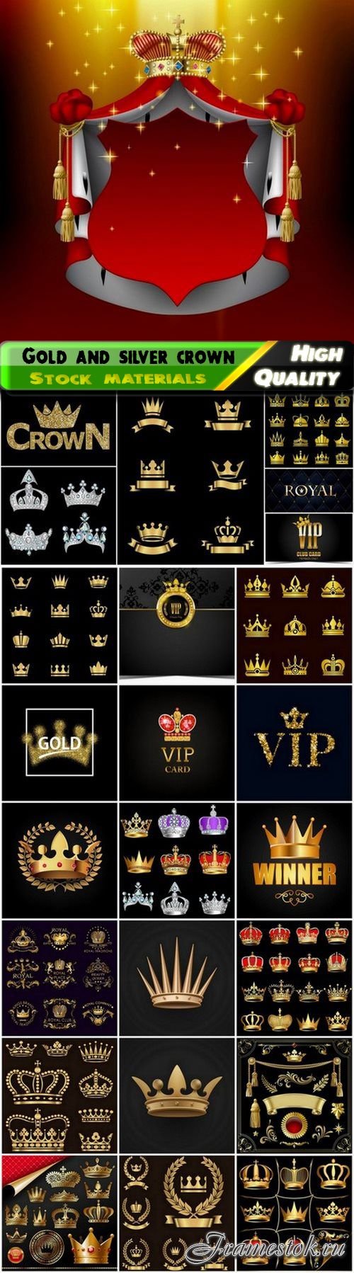 Gold and silver crown and luxury VIP label and invitation card - 25 Eps
