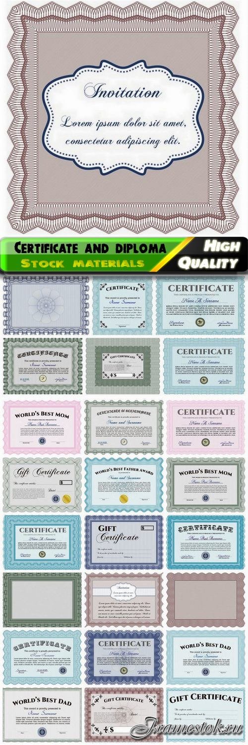 Gift certificate and diploma with guilloche stamp and frame 2 - 25 Eps