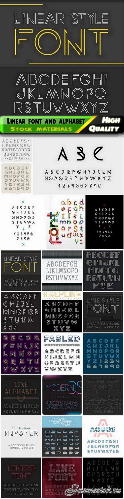 Linear font and alphabet letter and number 2 - 25 Eps
