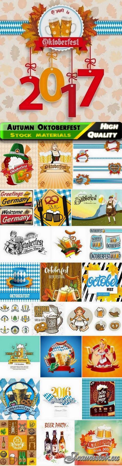Autumn German Oktoberfest with beer mugs and bottles 2 - 25 Eps