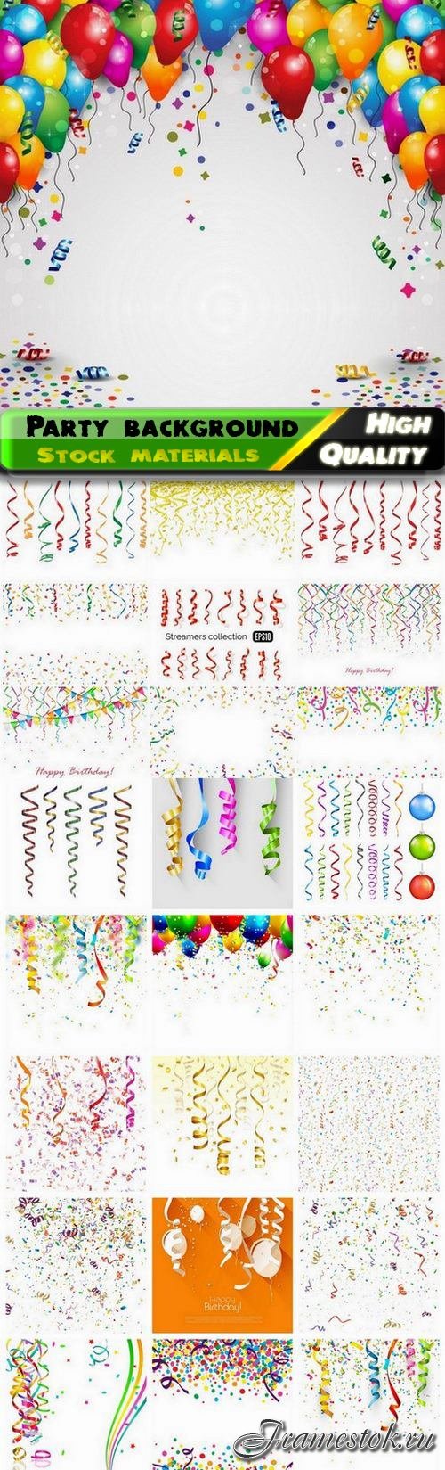 Birthday and party background with streamers confetti balloon 25 Eps